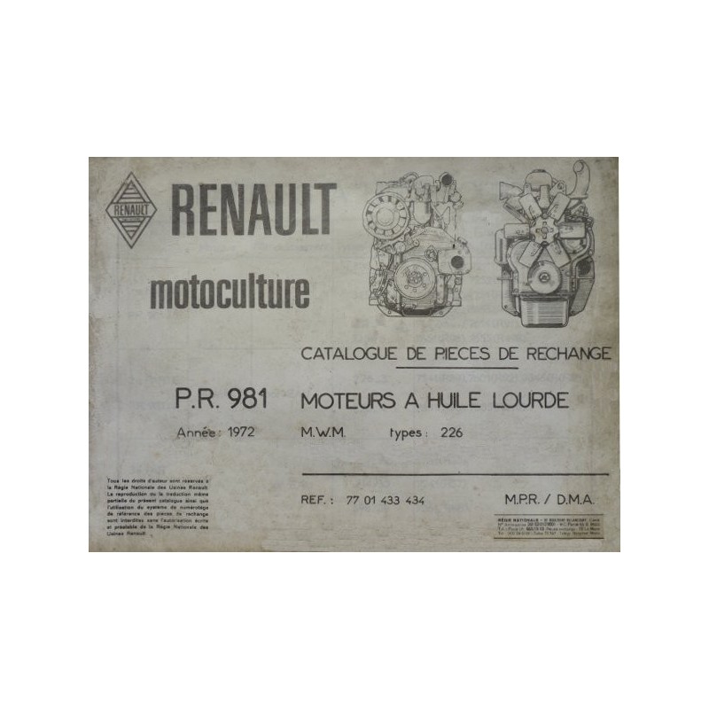 MWM 226, catalogue de pièces