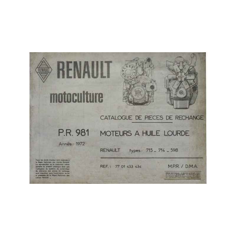 Renault 715, 714, 598, catalogue de pièces