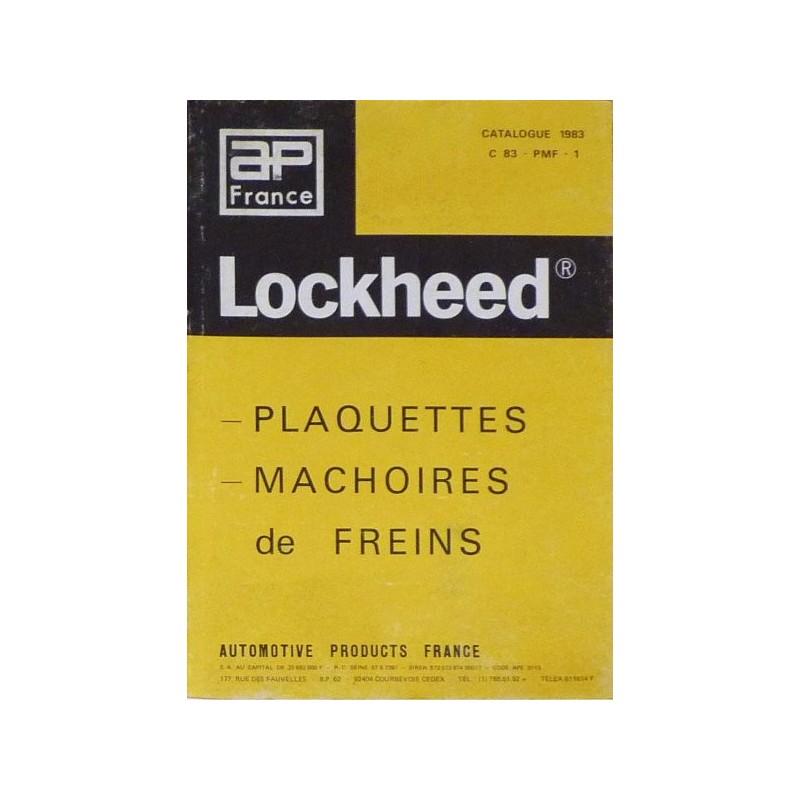 Lockheed, plaquettes et mâchoires de freins