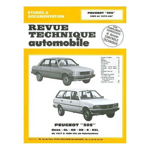 Revue Technique Automobile (RTA) Peugeot 505 - Modèles GL, GR, SR, SX, Occasion En Bon état D'usage