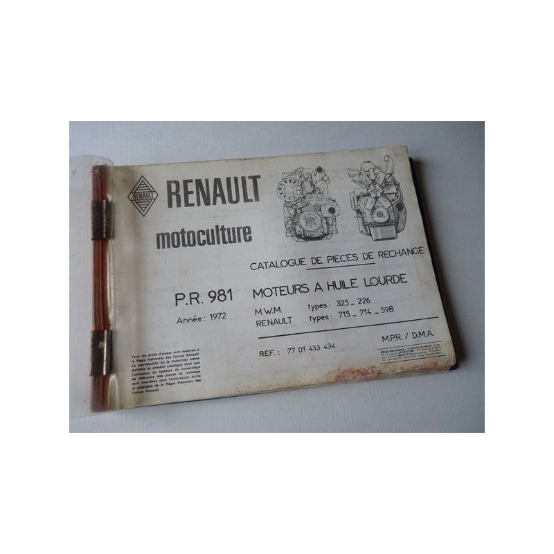 MWM 325, 226, Renault 715, 714, 598, catalogue de pièces original