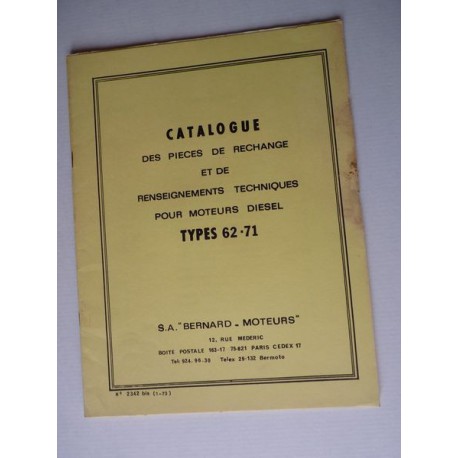 Bernard-Moteurs diesel 62 et 71, catalogue de pièces original