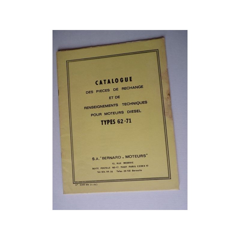 Bernard-Moteurs diesel 62 et 71, catalogue de pièces original