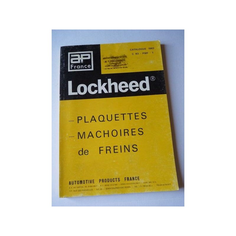 Lockheed, plaquettes et mâchoires de freins, catalogue original