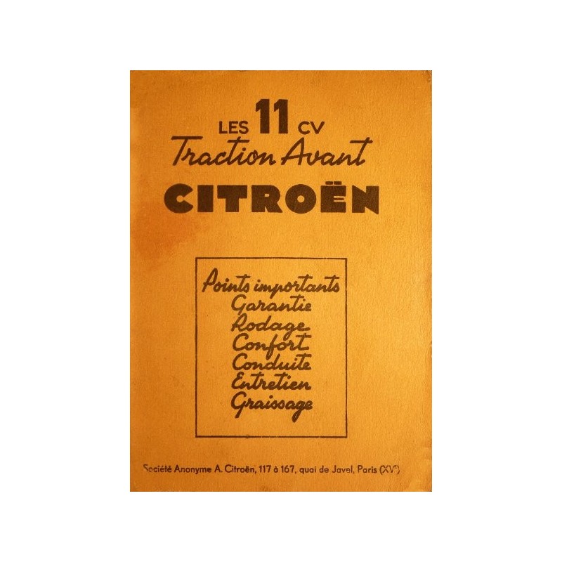 Citroën Traction 11cv B et BL, notice d'entretien