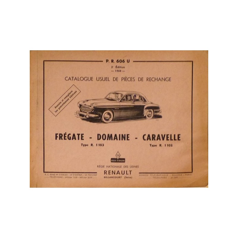 Renault Frégate, Domaine et Caravelle, catalogue de pièces