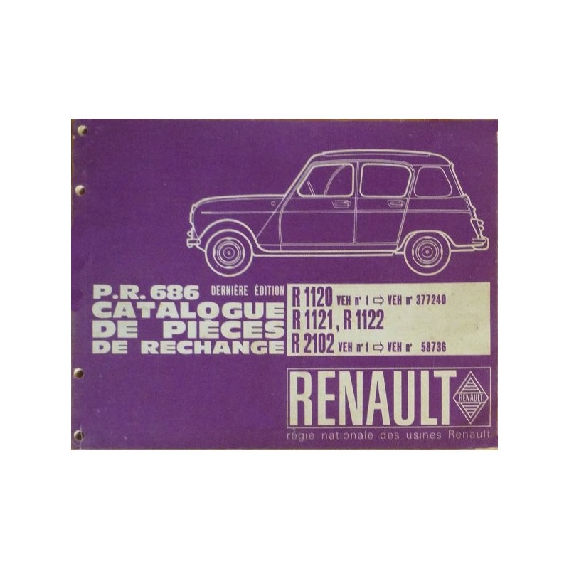 Renault 4 R1120, R1121, R1122 et R2102 (veh inférieur), catalogue de pièces