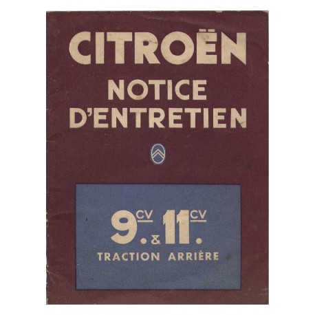 Citroën 9cv et 11cv, notice d'entretien