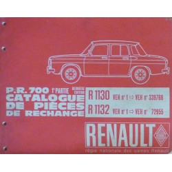 Renault 8, premières R1130 et R1132, catalogue de pièces