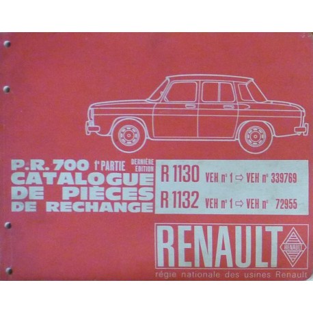 Renault 8, premières R1130 et R1132, catalogue de pièces