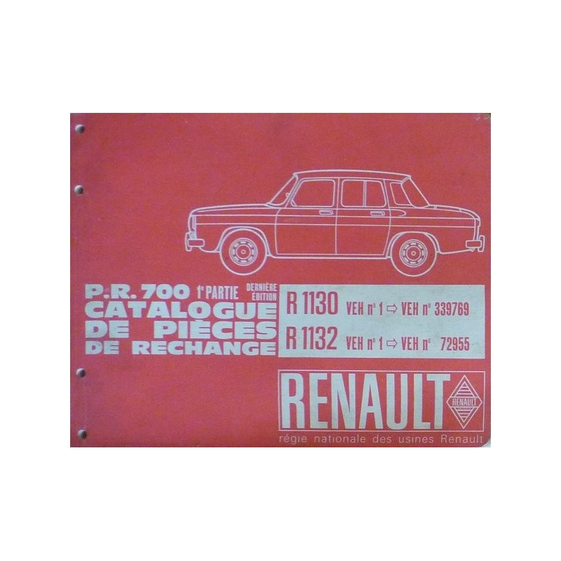 Renault 8, premières R1130 et R1132, catalogue de pièces