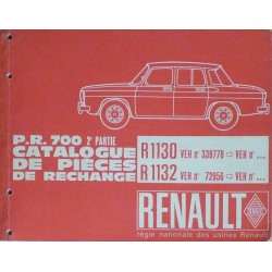Renault 8 R1130 et R1132, catalogue de pièces
