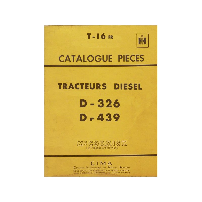 McCormick D-326, D-439, catalogue de pièces