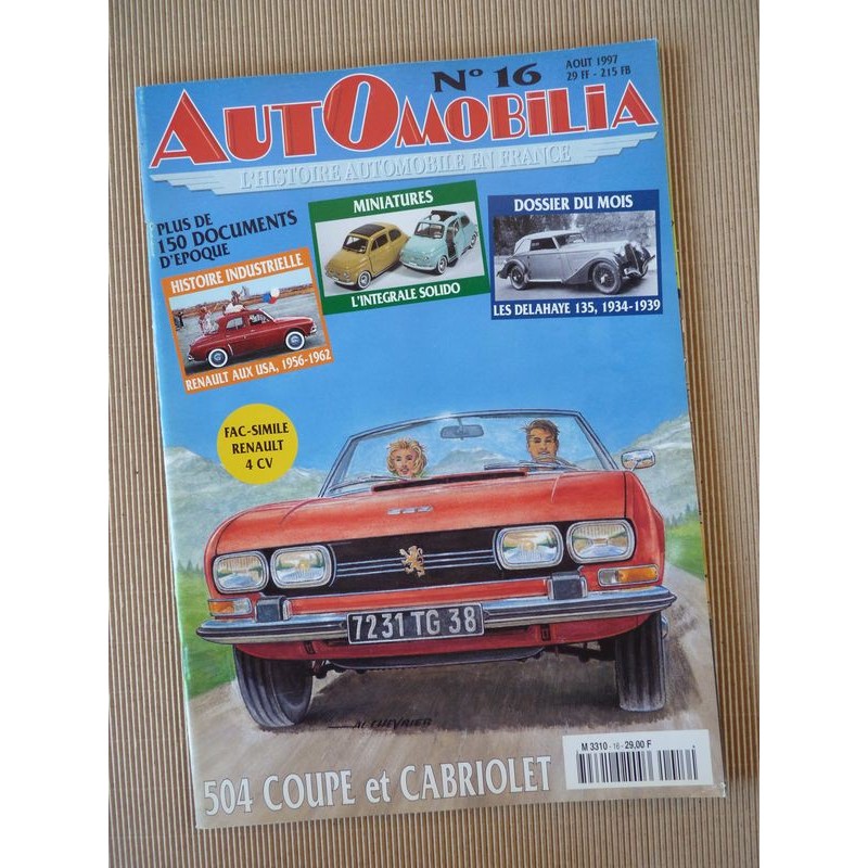 Automobilia n°16, Delahaye 135, Peugeot 504, Renault USA, Wimille, Mercedes, les 5cv