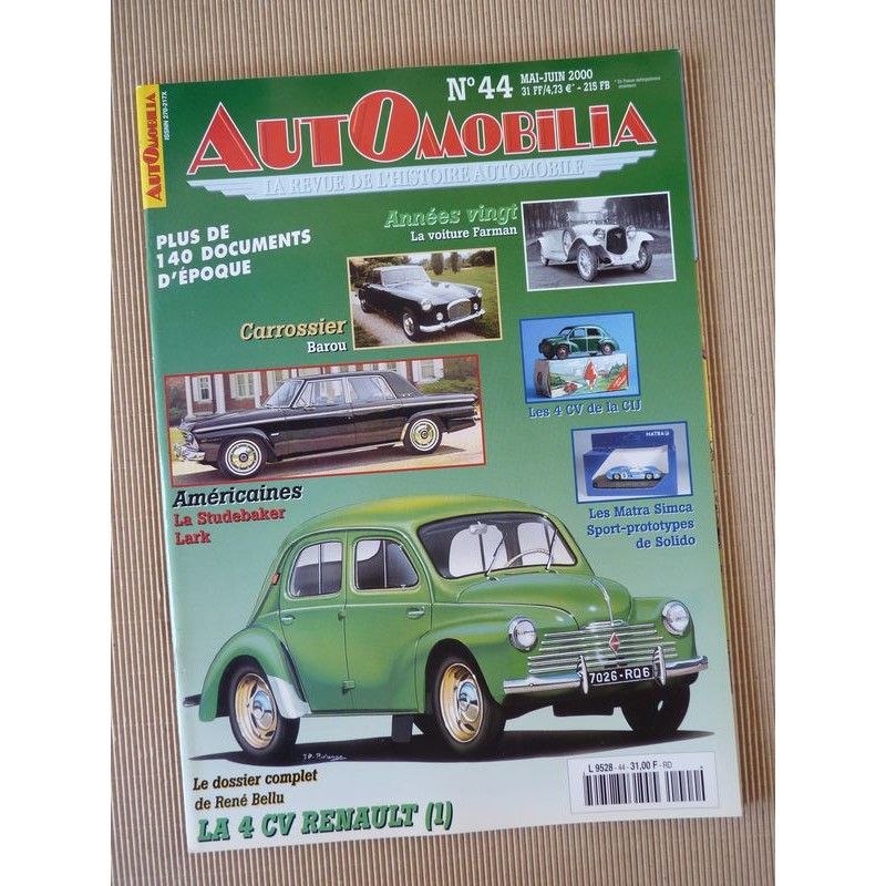 Automobilia n°44, Renault 4cv, Farman, Barou, Studebaker Lark, Citroën DS