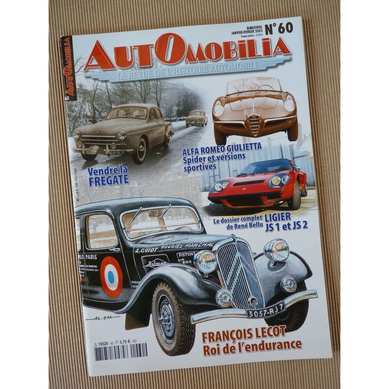 Automobilia n°60, Ligier JS1 JS2, Renault Frégate, Farman, Alfa Romeo Giulietta Spider, François Lecot