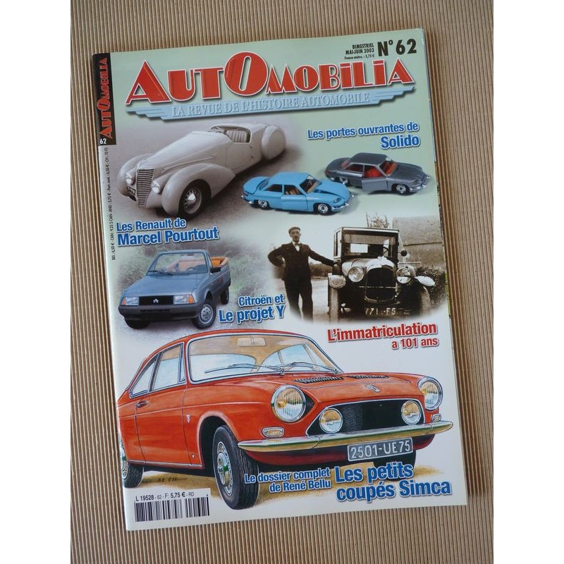 Automobilia n°62, Simca Bertone et 1200S, Renault Pourtout, Citroën Y, Ford Vedette