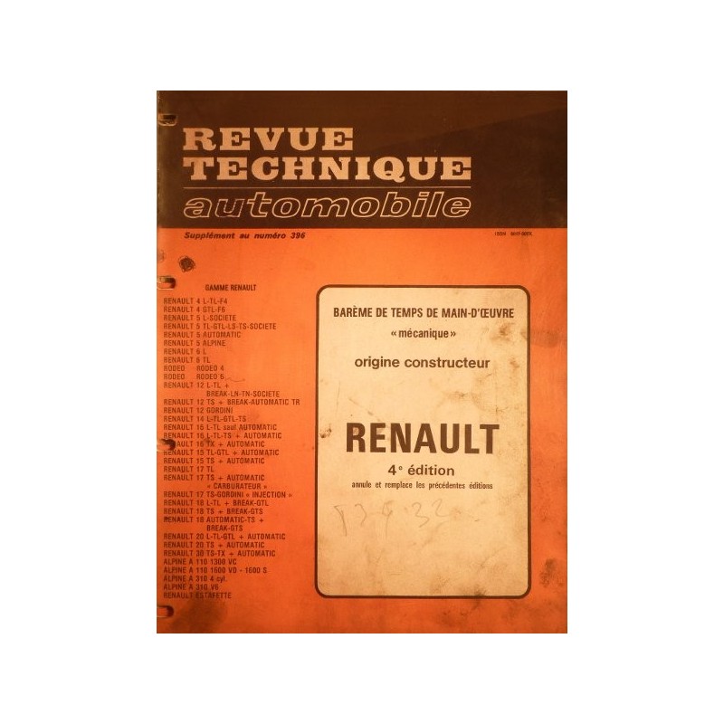 Temps de réparation Renault années 80 et 90 (4éme édition)