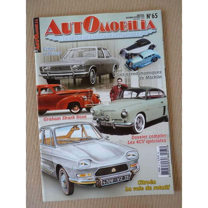 Automobilia n°65, Renault 4cv spéciales, Chrysler 160 et 180, Citroën rotatif, Ford, Graham Shark