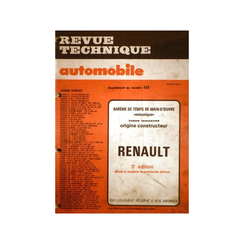 Temps de réparation Renault années 80 et 90 (5éme édition)