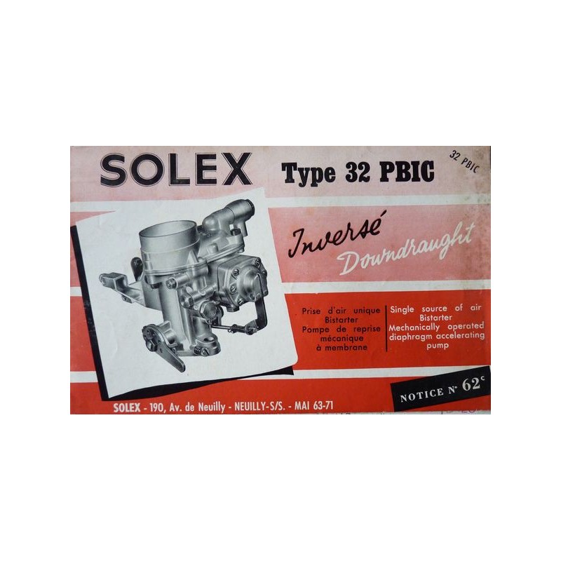 Solex 32 PBIC, notice d'entretien (eBook)