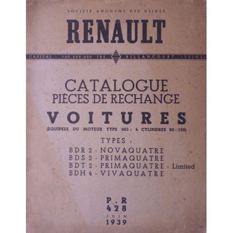 Renault Novaquatre, Primaquatre, Vivaquatre 603, catalogue de pièces (eBook)