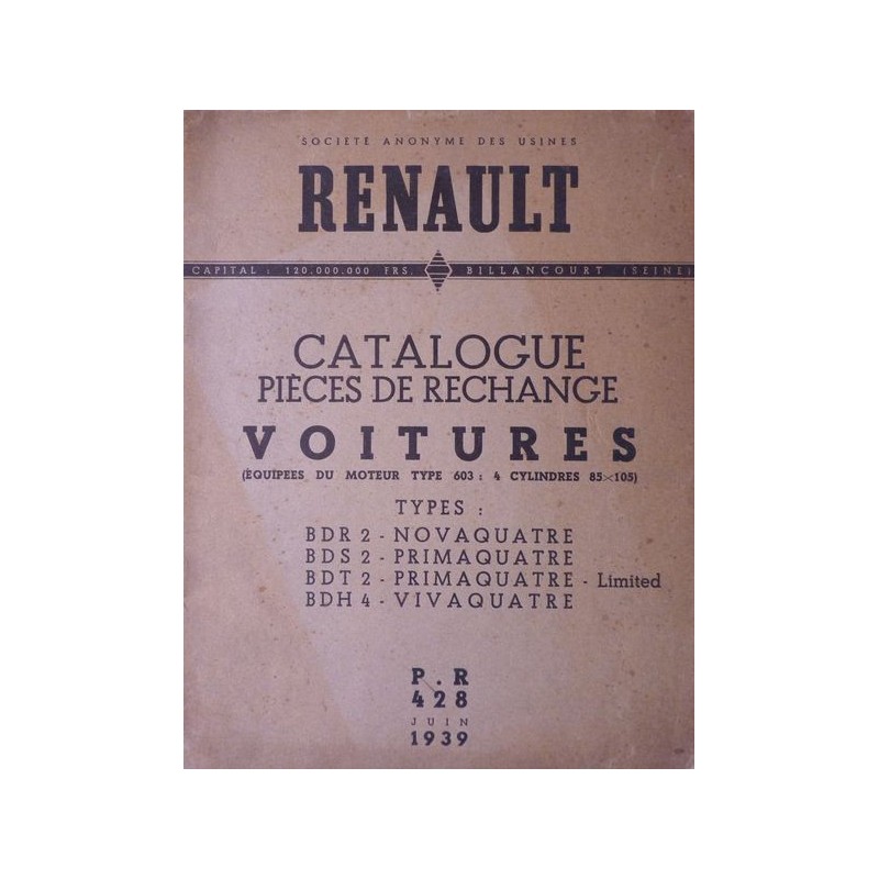 Renault Novaquatre, Primaquatre, Vivaquatre 603, catalogue de pièces (eBook)