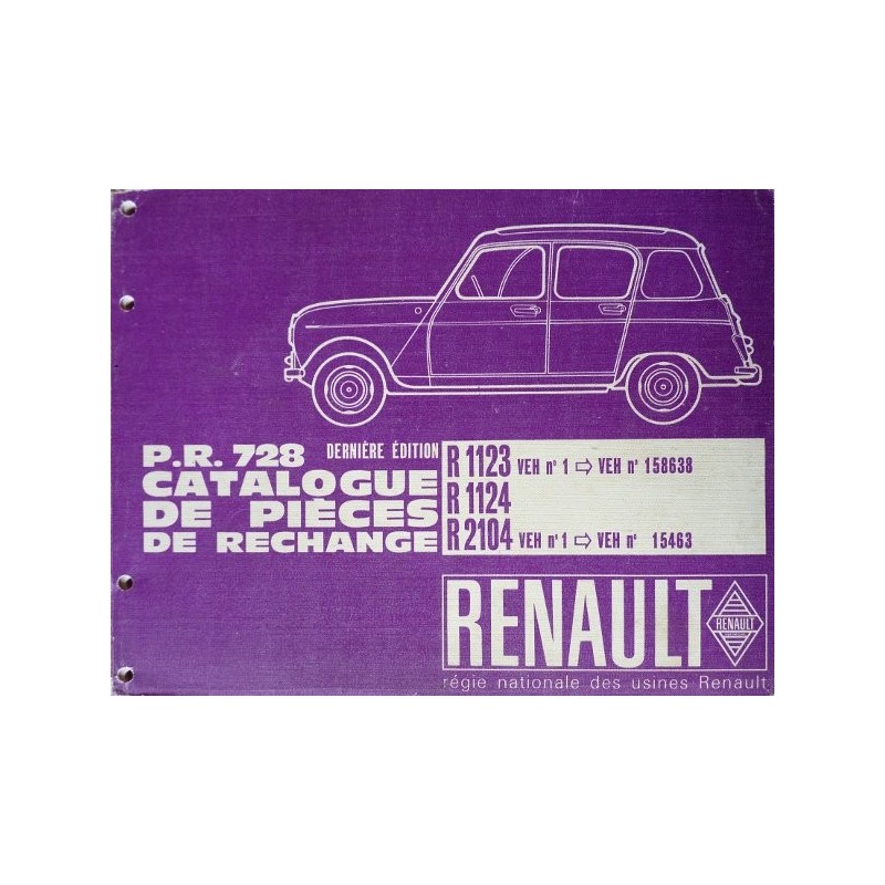 Renault 4 R1123, R1124 et R2104, catalogue de pièces