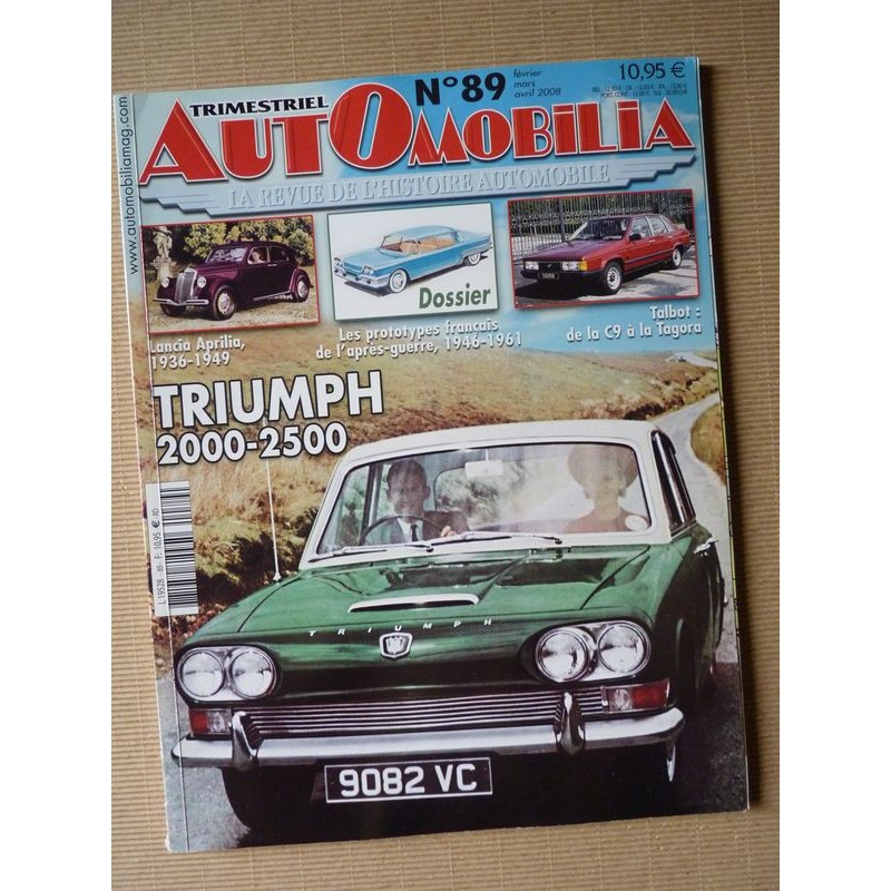 Automobilia n°89, Talbot Tagora, prototypes, Triumph 2000 2500, Lancia Aprilia, CG 548