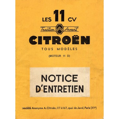 Citroën moteur 11D, notice d'entretien