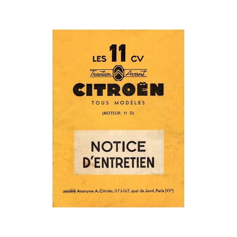 Citroën moteur 11D, notice d'entretien