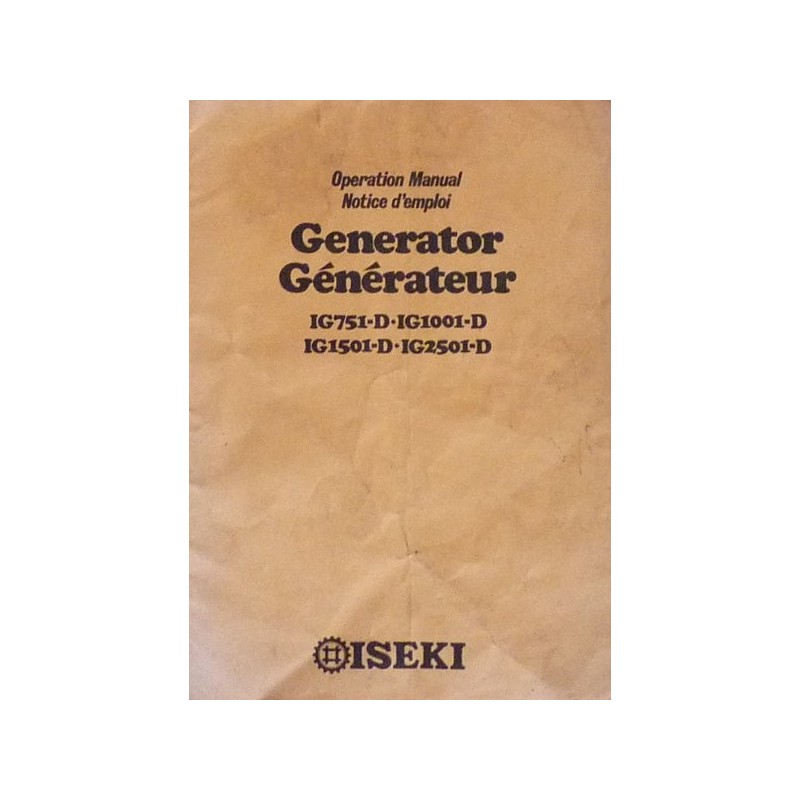 Iseki générateur IG751-D, IG1001-D, IG1501-D et IG2501-D, notice d'entretien